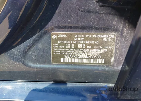 2011 BMW 328I xDrive из США, поврежденный, VIN WBAPK5G55BNN30538